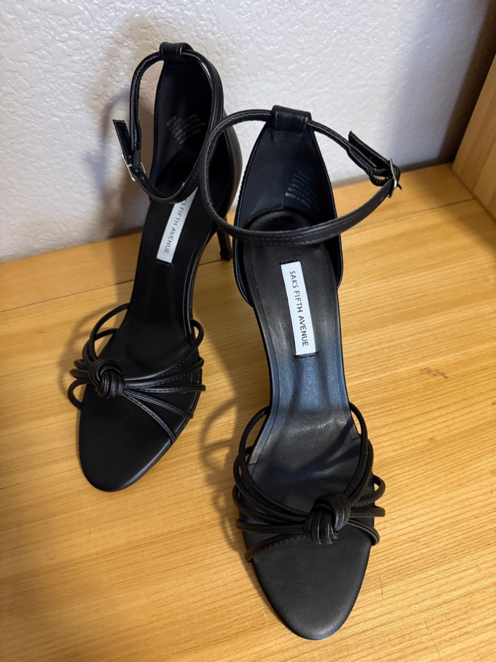 Saks Fifth Avenue Black Knotted Ankle-Strap Heels Sandals